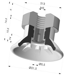Ventosa Piatta Serie 99 Ø 21.5 mm con Inserto femmina M5, filtro e foro calibrato