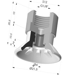 Ventosa Piatta Serie 99 Ø 21.5 mm con Inserto femmina G1/8" e filtro
