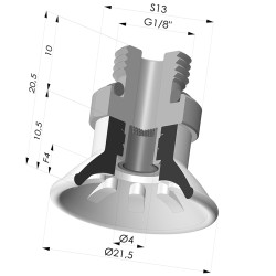 Ventosa Piatta Serie 99 Ø 21.5 mm con Inserto maschio G1/8" e filtro