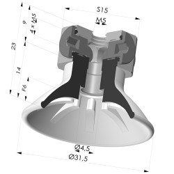 Ventosa Piatta Serie 99 Ø 31.5 mm con Inserto femmina M5 e blocco di distribuzione