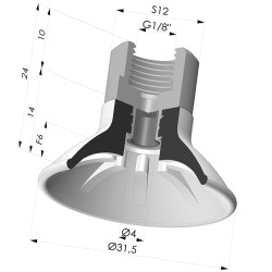 Ventosa Piatta Serie 99 Ø 31.5 mm con Inserto femmina G1/8" e filtro
