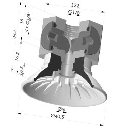 Ventosa Piatta Serie 99 Ø 40.5 mm con Inserto femmina G1/8" e blocco di distribuzione