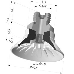 Ventosa Piatta Serie 99 Ø 40.5 mm con Inserto maschio G1/4", filtro e foro calibrato