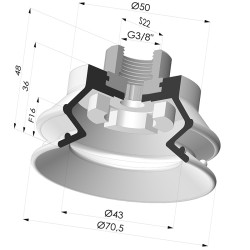 Ventosa  1.5 Fuelles Serie 97B Ø 70MM