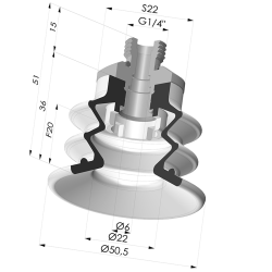 Ventosa 2.5 Soffietti Serie 96B Ø 50MM