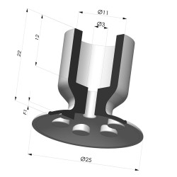 Ventosa plana Série 370P Ø25mm