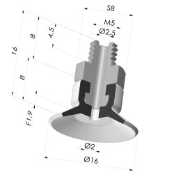 Ventosa plana da série PFTM Ø 16 mm