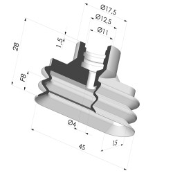 Ventouse Oblongue 2.5 Soufflets Série 4VS 45x15MM