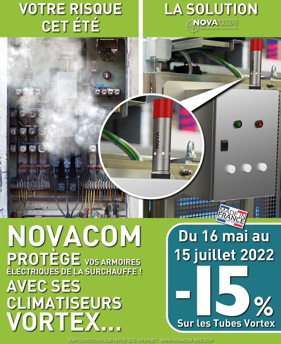 Novacom protège vos armoires électriques avec ses climatiseurs vortex